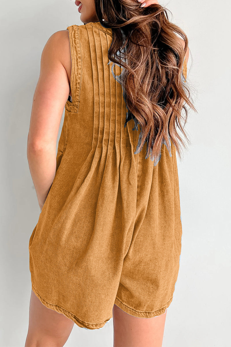 CM | Casual Street Solid Colour Pocket Lace Up V Neck Sleeveless Loose Denim Jumpsuits