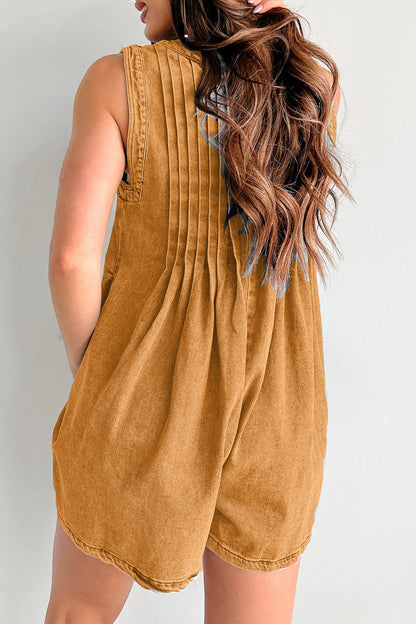 CM | Casual Street Solid Colour Pocket Lace Up V Neck Sleeveless Loose Denim Jumpsuits