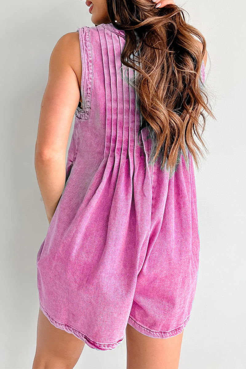 CM | Casual Street Solid Colour Pocket Lace Up V Neck Sleeveless Loose Denim Jumpsuits