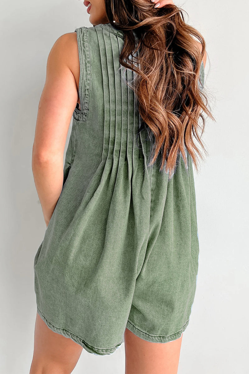 CM | Casual Street Solid Colour Pocket Lace Up V Neck Sleeveless Loose Denim Jumpsuits
