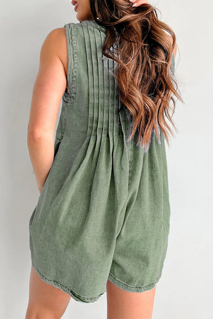 CM | Casual Street Solid Colour Pocket Lace Up V Neck Sleeveless Loose Denim Jumpsuits