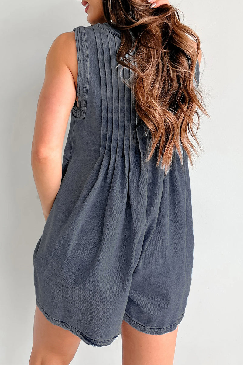 CM | Casual Street Solid Colour Pocket Lace Up V Neck Sleeveless Loose Denim Jumpsuits