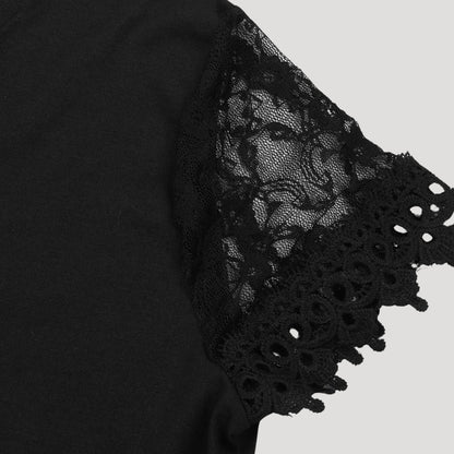 CM | Minivestido negro de mujer con mangas cortas de encaje
