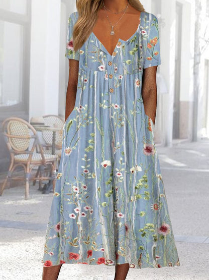 CM | flor suelta vestido largo medio abierto bolsillo AH314