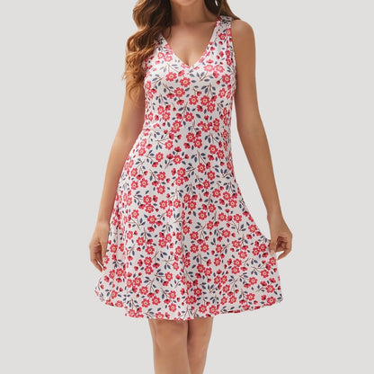CM | Mini vestido de verano floral sin mangas para mujer