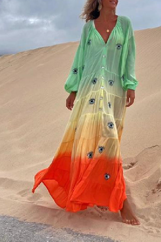 CM | Latam Naranja Ombre Plisado Pastel Vestido Maxi