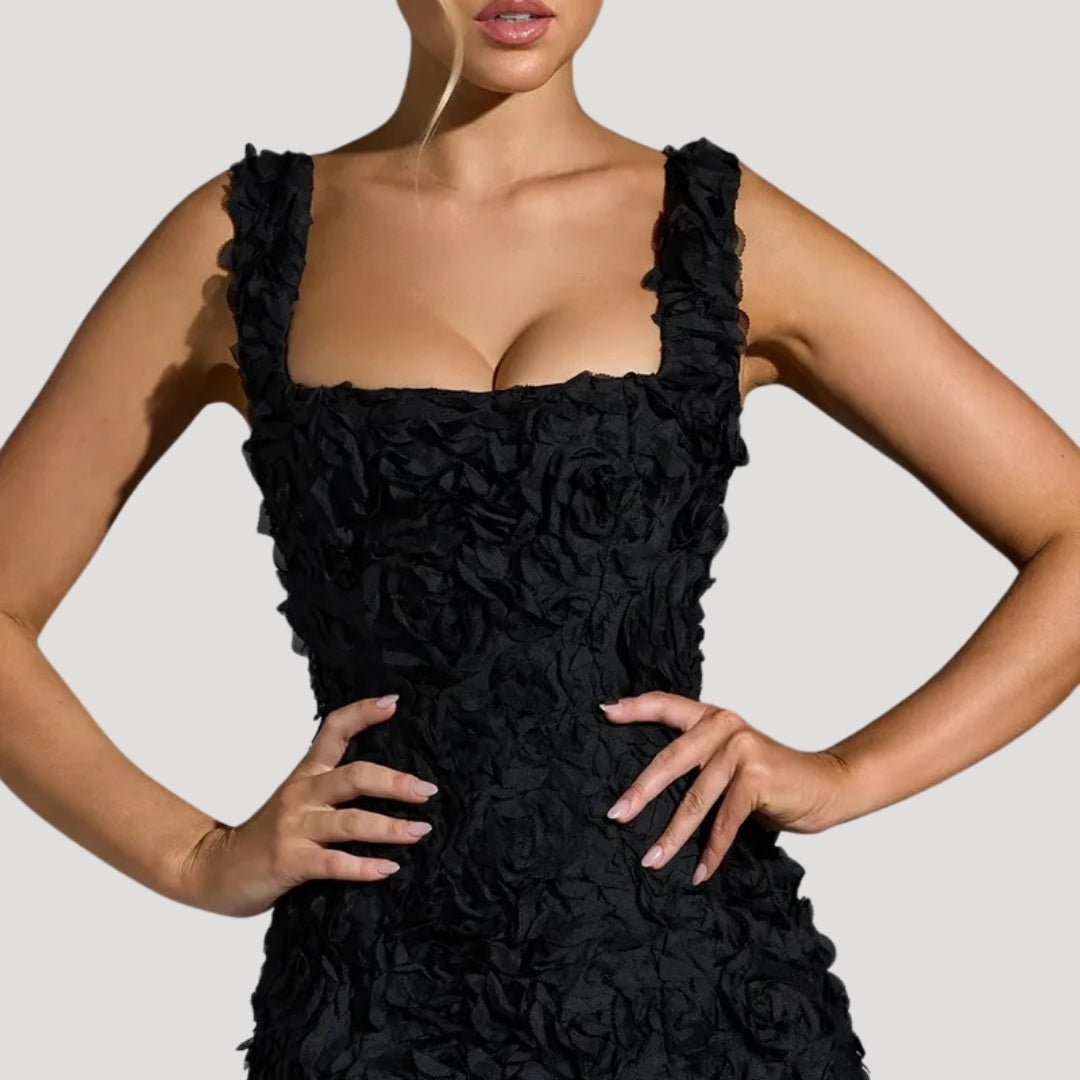 CM | Mini vestido floral de mujer cuello cuadrado espalda corsé