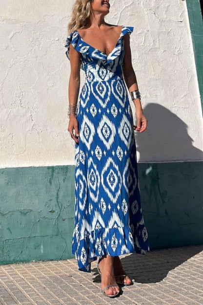CM | TUNISIA VESTIDO LARGO ESTAMPADO AZUL