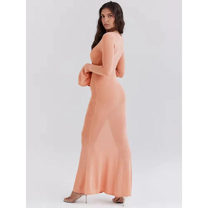 CM | maxi vestido de punto con mangas acampanadas naranja