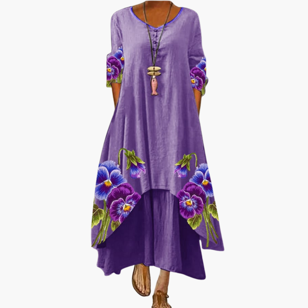 CM | Vestido maxi de verano para mujer con mangas largas y estampado floral