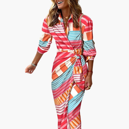 CM | Vestido midi de verano para mujer con nudos laterales y estampado de rayas
