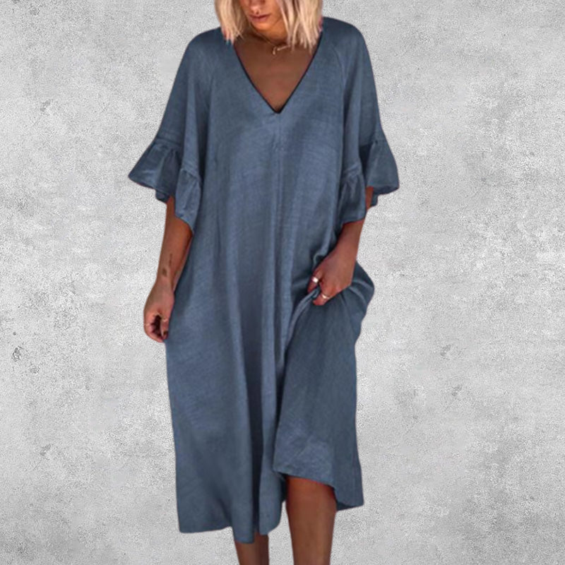 CM | Vestido monocolor con mangas de volantes