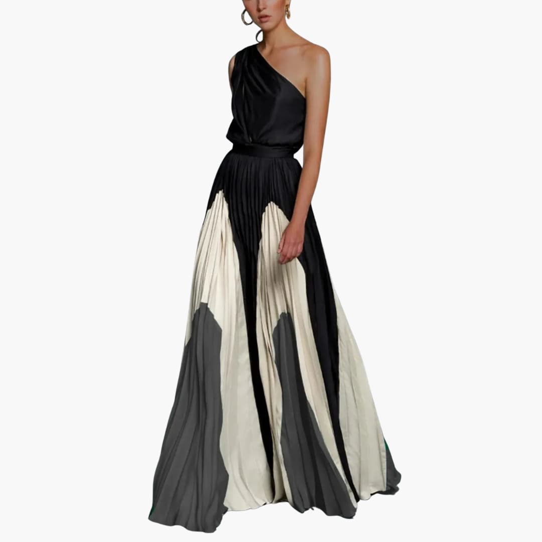 CM | Maxi vestido de mujer con un hombro y falda plisada