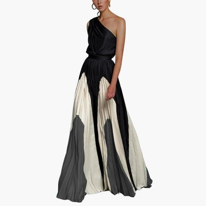 CM | Maxi vestido de mujer con un hombro y falda plisada