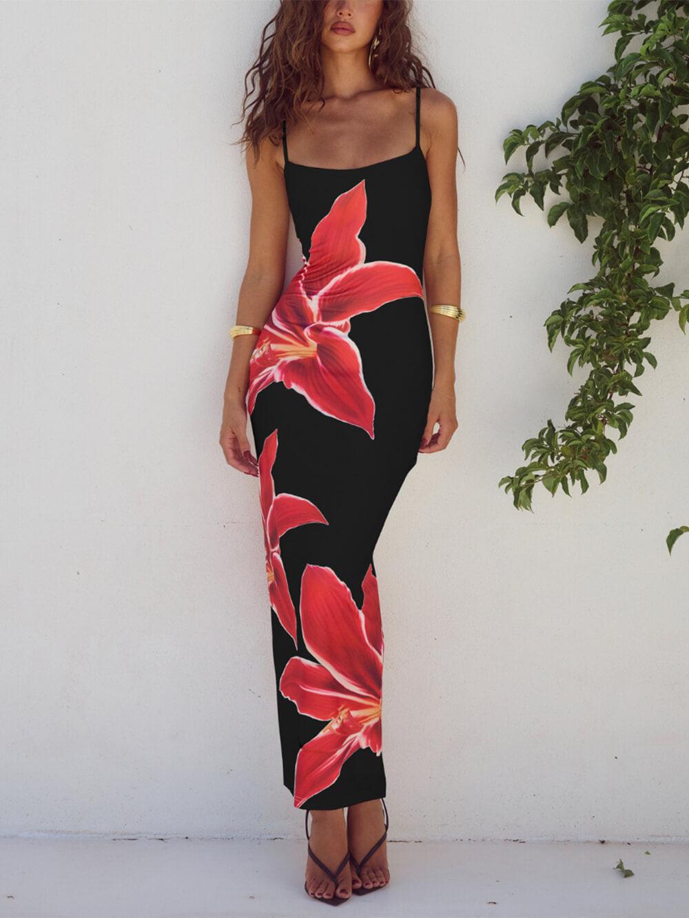 CM | maxi vestido de mujer - sin mangas - tirantes - estampado floral - corte elegante