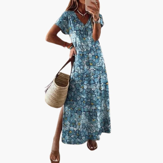CM | maxi vestido floral de mujer con escote en V y abertura lateral