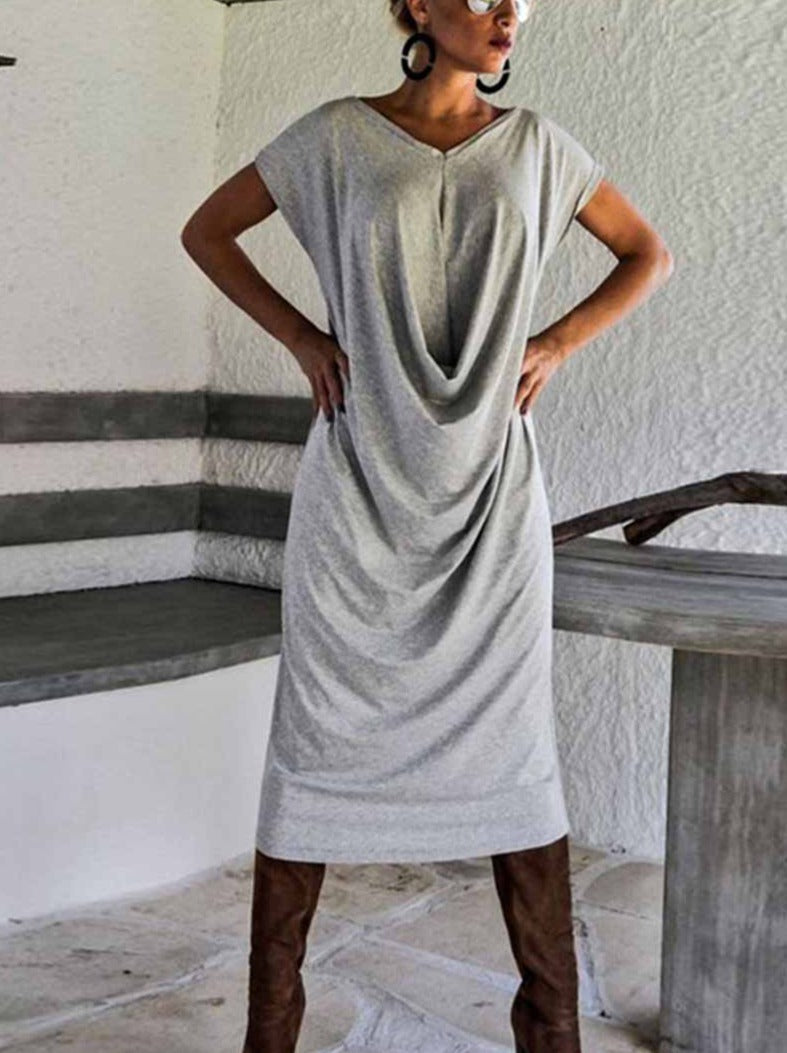 CM | Color sólido Espalda abierta Cuello en V Mangas cortas Vestido midi