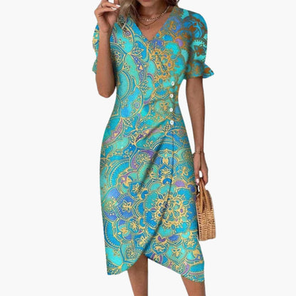 CM | Vestido largo de mujer con estampado floral y cintura recortada