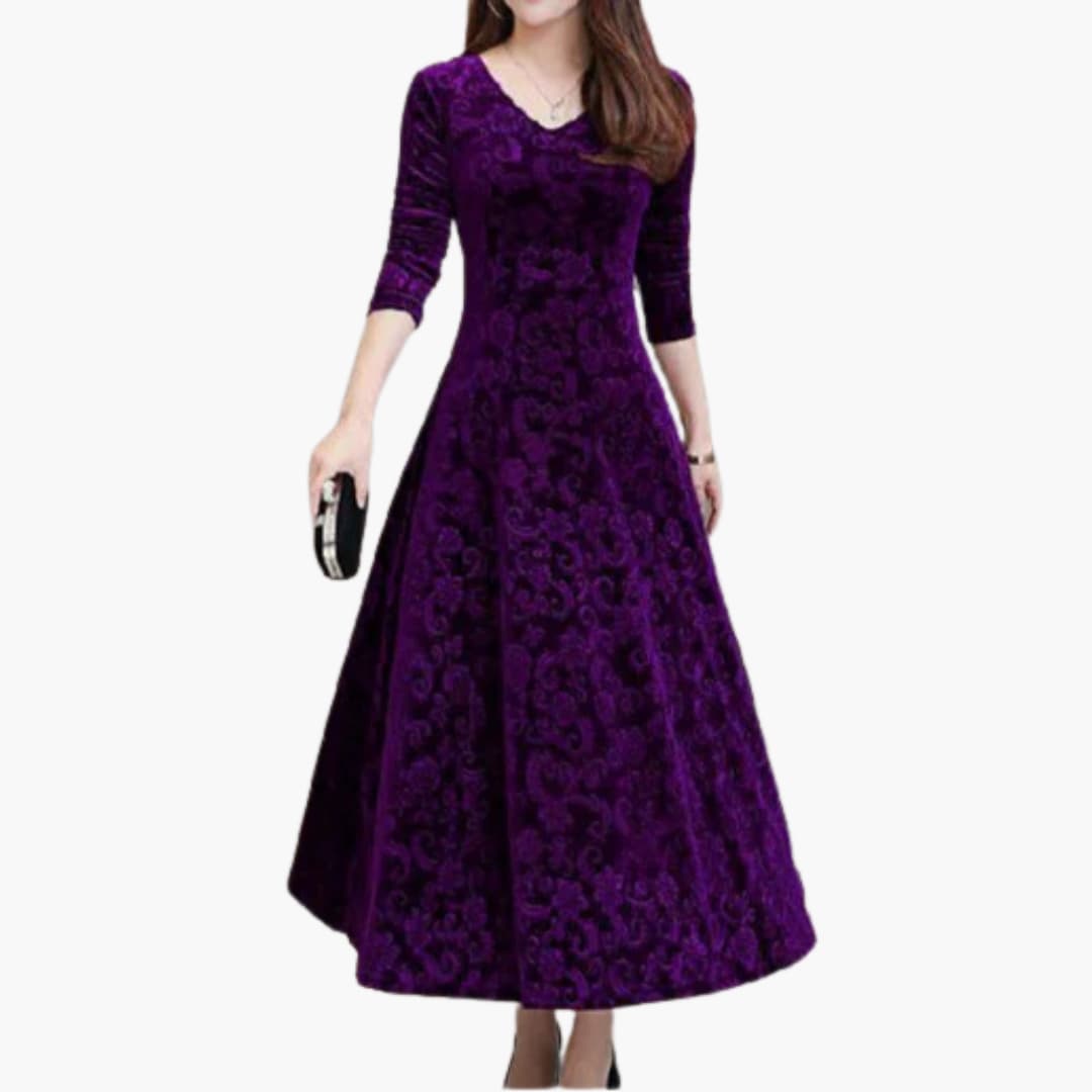 CM | maxi vestido de mujer en línea A con estructura floral y mangas