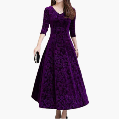 CM | maxi vestido de mujer en línea A con estructura floral y mangas