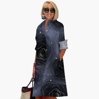 CM | Vestido midi de mujer con mangas largas y cuello camisero