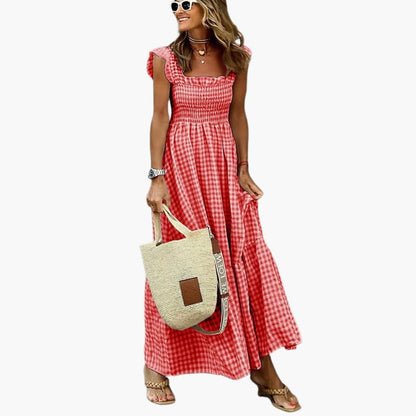 CM | maxi vestido sin mangas para mujer con corpiño fruncido