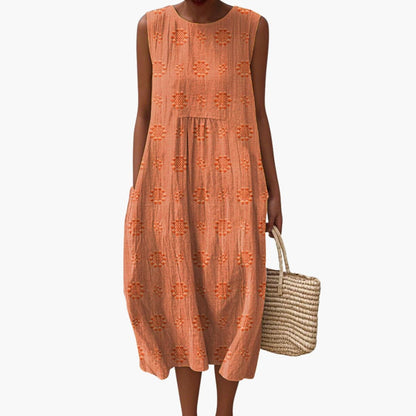 CM | Vestido midi de verano sin mangas para mujer con bolsillos laterales