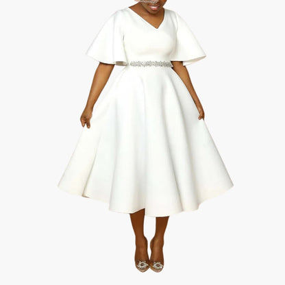CM | Vestido midi de verano para mujer con bolsillos y manga corta