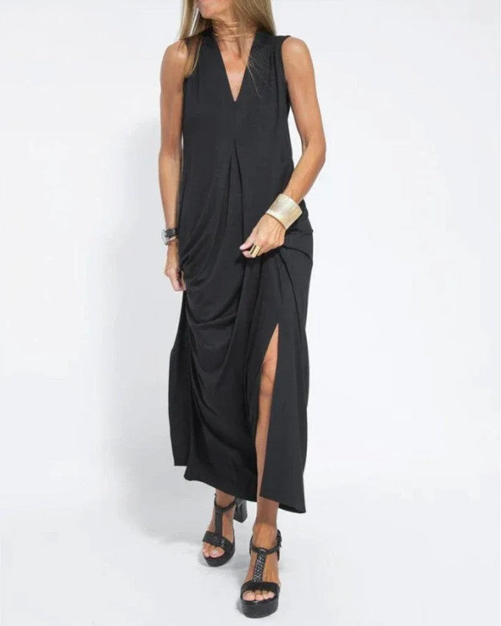 CM | Vestido monocromo sin mangas con escote en V