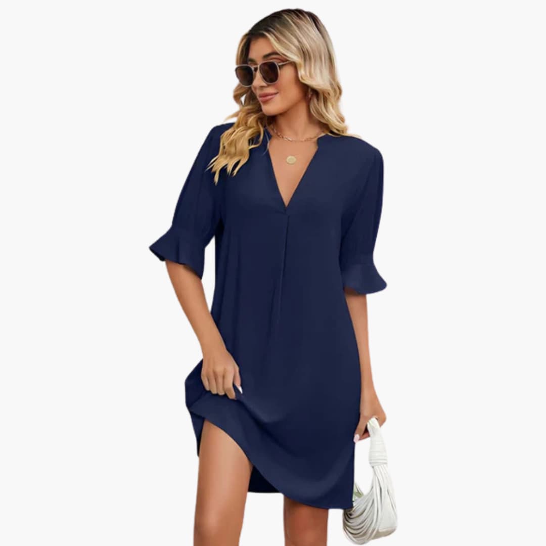 CM | Vestido midi de mujer con escote en V y media manga para el verano
