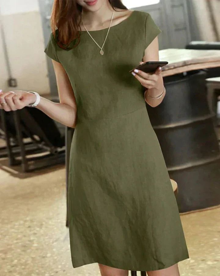 CM | Vestido monocolor de algodón y lino