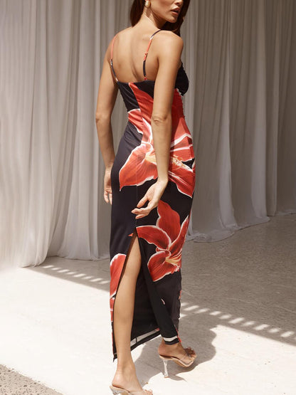 CM | maxi vestido de mujer - sin mangas - tirantes - estampado floral - corte elegante