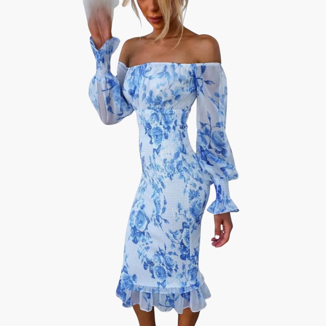 CM | Vestido midi veraniego para mujer con estampado floral y mangas transparentes