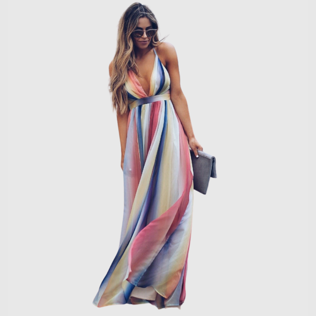 CM | Vestido Largo Bohemio Estampado Arco Iris