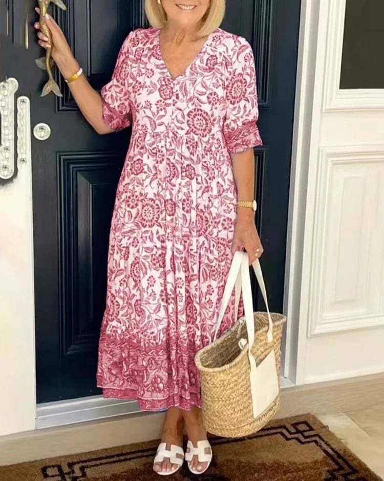 CM | Elegante Vestido Largo Floral Boho con Cuello en V