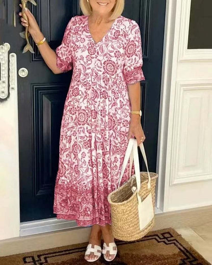 CM | Elegante Vestido Largo Floral Boho con Cuello en V