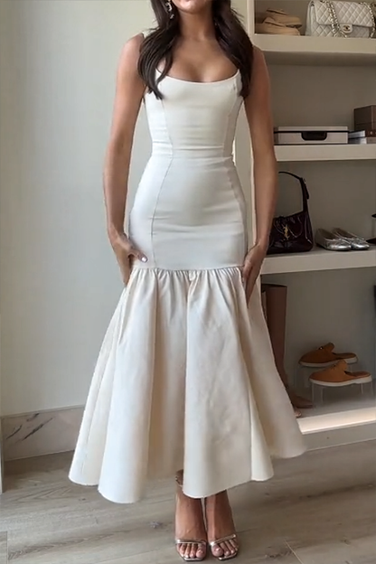 CM | Silueta Agraciada Escote Cuadrado Tira Ancha Cintura Caída Vestido Midi