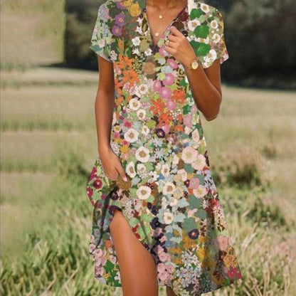 CM | Vestido corto vaporoso con estampado de flores de campo