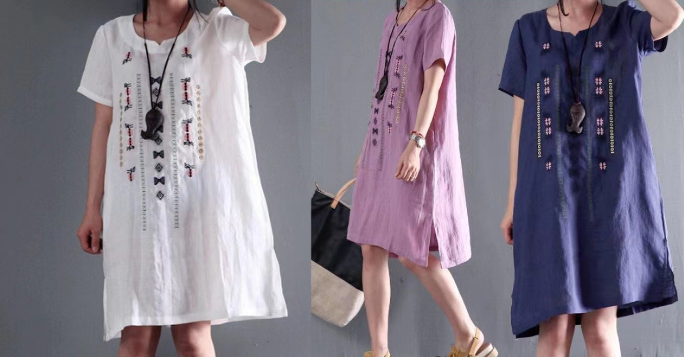 CM | vestido de lino blanco manga corta vestidos de verano más blusa de tamaño