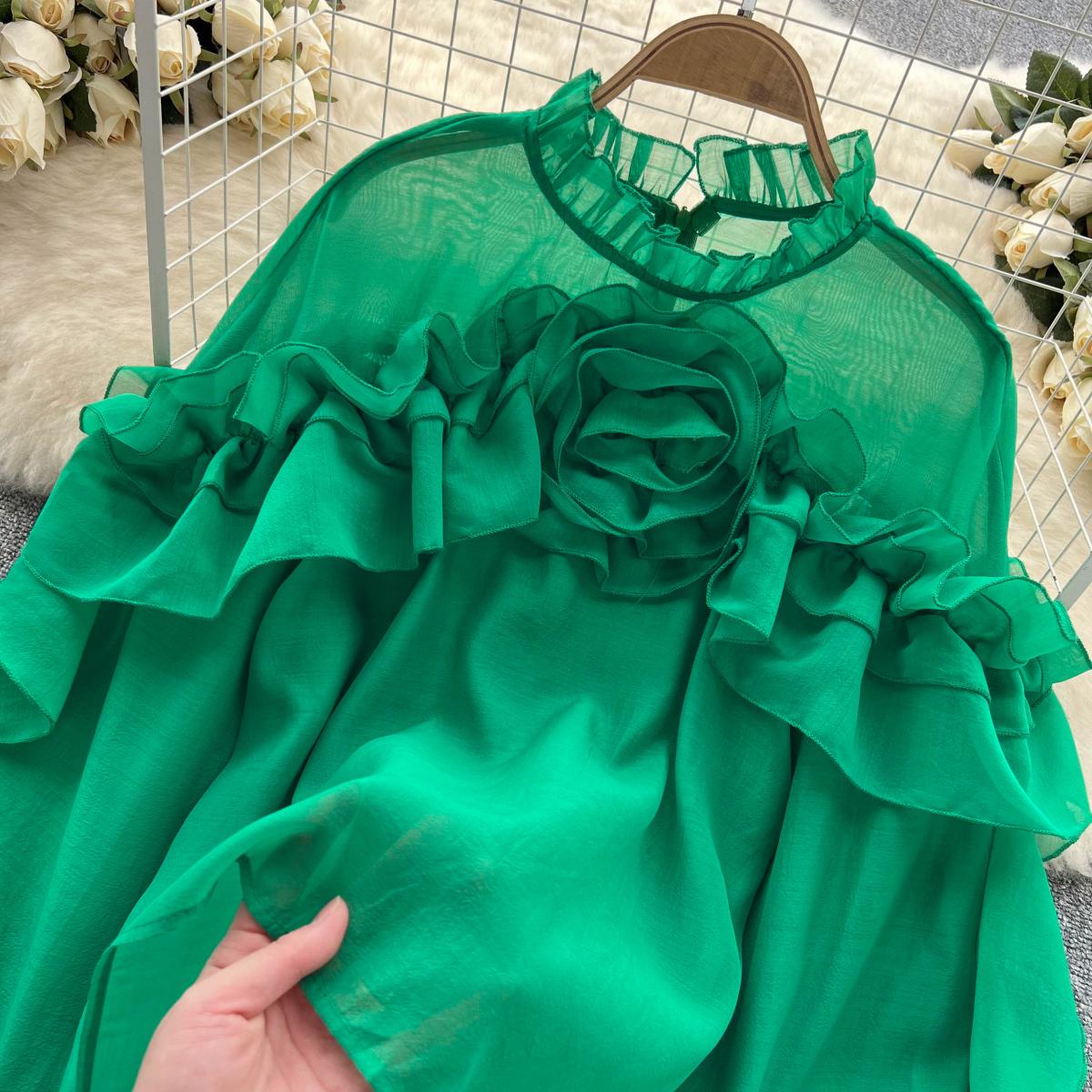 CM | Irregular plisado malla blusa señoras jersey