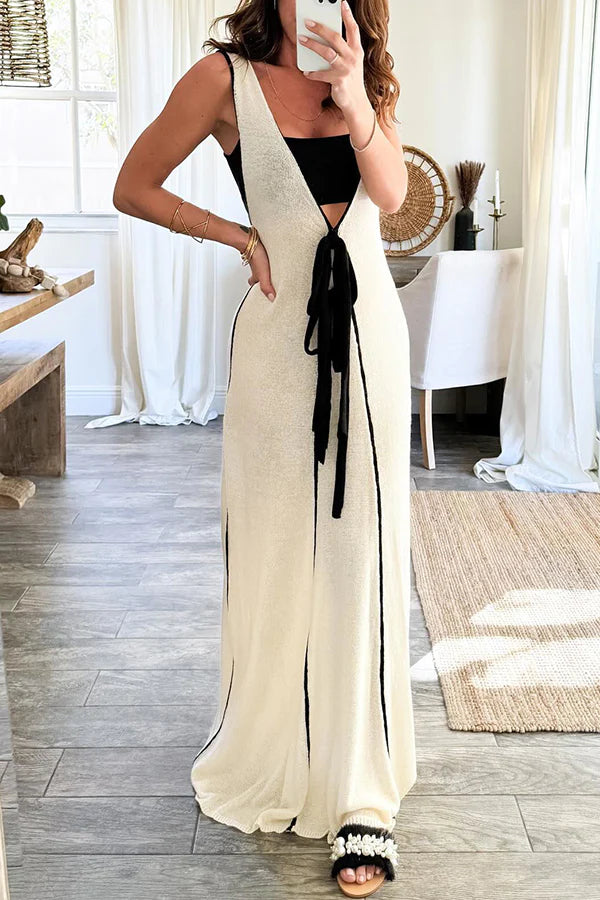 CM | Vestido largo con lazo en contraste