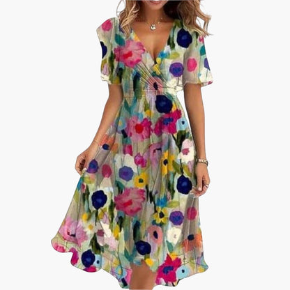 CM | Vestido midi de verano para mujer con bajo alto y escote en V