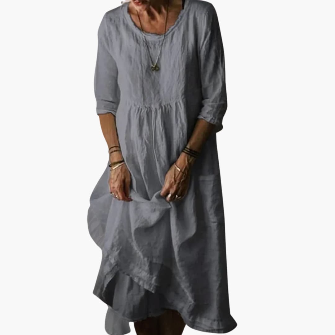CM | Vestido midi de verano para mujer con mangas 3/4 y pliegues