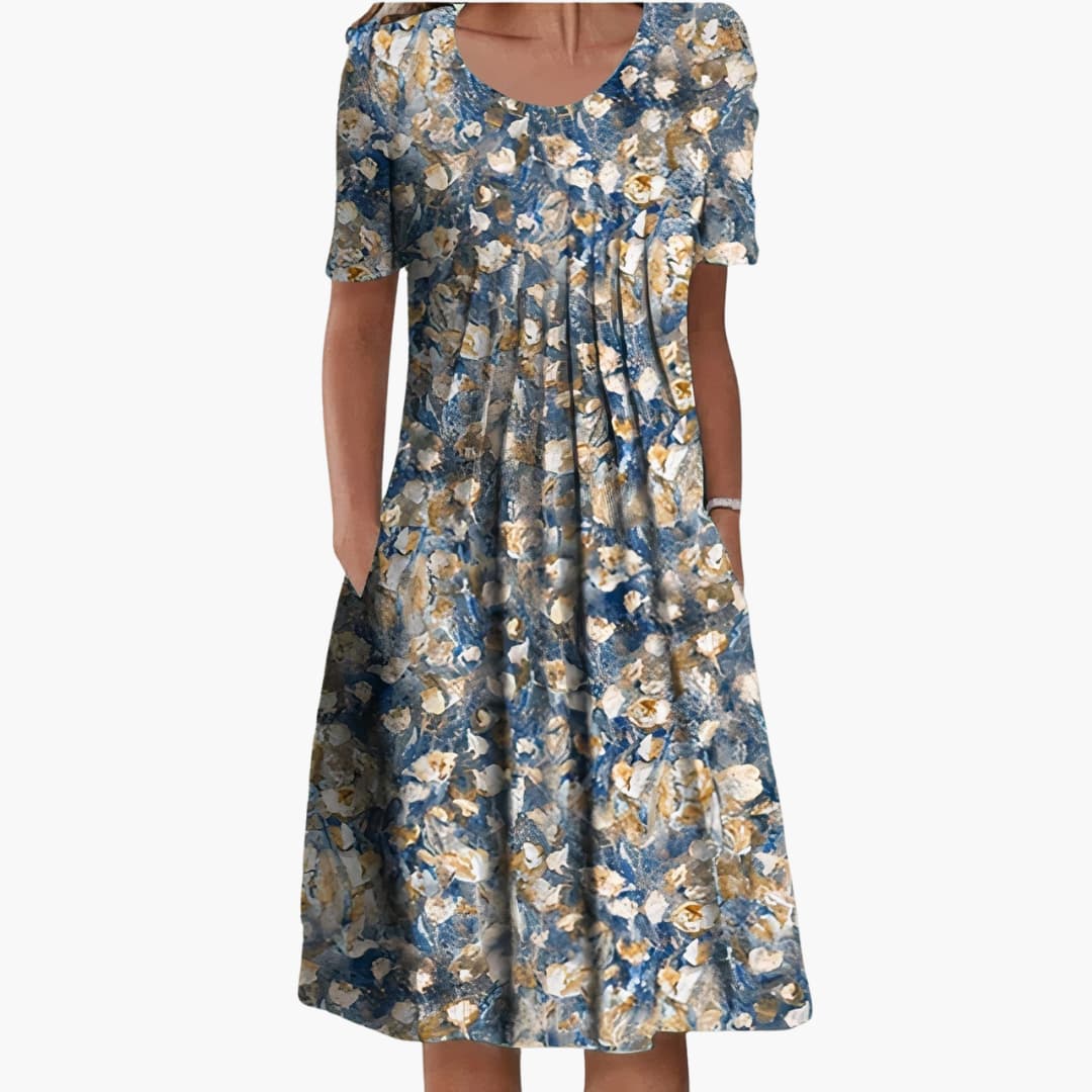 CM | Vestido midi de verano para mujer con estampado floral y manga corta