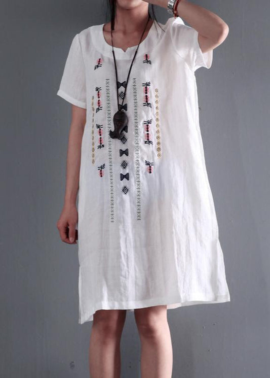 CM | vestido de lino blanco manga corta vestidos de verano más blusa de tamaño