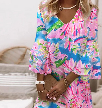 CM | Minivestido rosa de mujer con mangas de campana