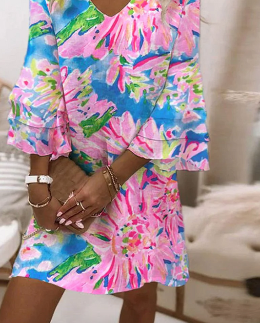 CM | Mini vestido rosa para mujer con mangas abullonadas