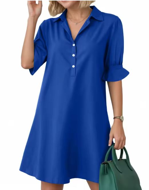 CM | Elegante vestido corto con botones parciales y mangas cortas