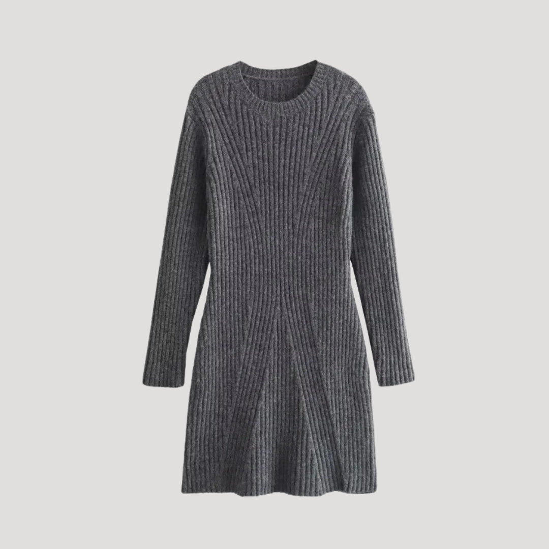 CM | Minivestido de punto de canalé de manga larga para mujer