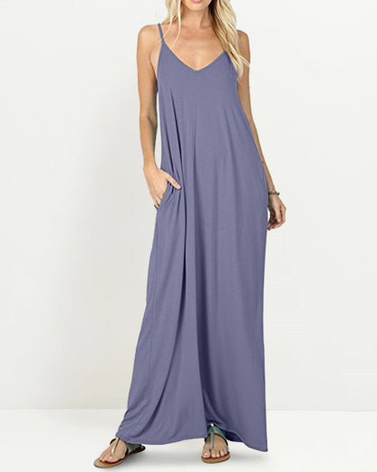 CM | Casual Fluye Bolsillos Suelta Playa Sin Mangas Cami Maxi Vestidos